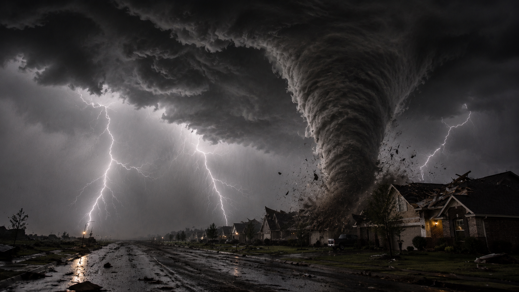 Dramatic severe storm over a neighborhood