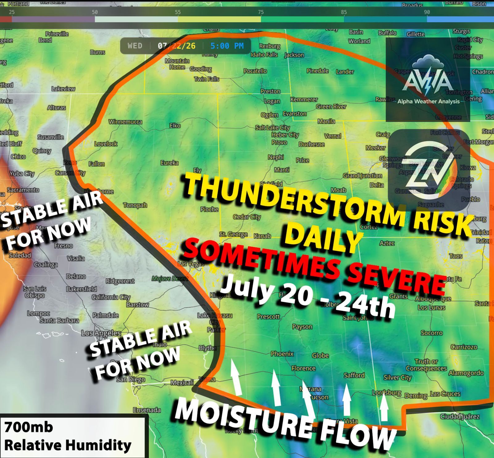 West Coast Upcoming Outlook: More Monsoon Storms, More Heat & More Humidity